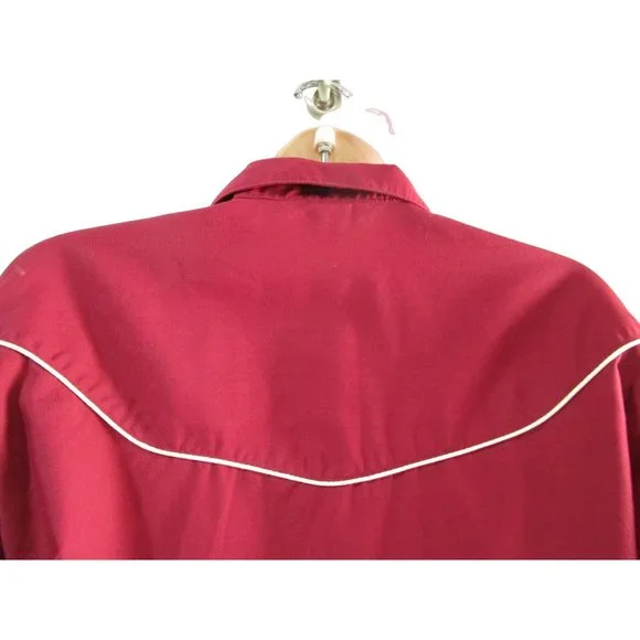 Vintage 70s Levis Pearl Snap Womans S Western Cowboy Rodeo Shirt Maroon White - Picture 15 of 16